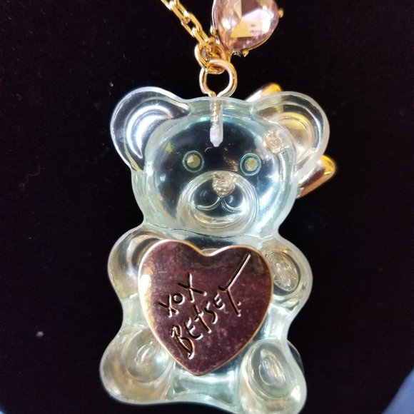 🧸🩵🎀Betsey Johnson Lucite Girly Teddy Bear Necklace - NWT🎀🩵🧸 - Picture 3 of 9